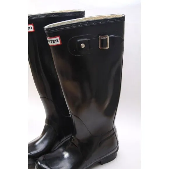Hunter Tall Gloss Boots Black Pull On Rainboots Rain Boots Shoes Sz 5