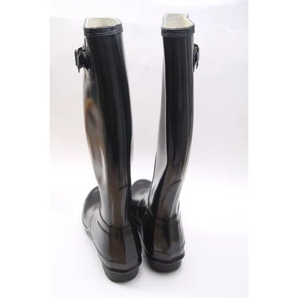 Hunter Tall Gloss Boots Black Pull On Rainboots Rain Boots Shoes Sz 5