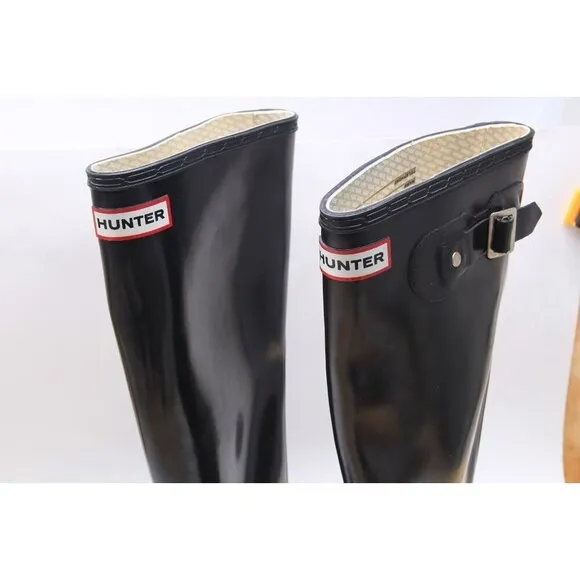Hunter Tall Gloss Boots Black Pull On Rainboots Rain Boots Shoes Sz 5