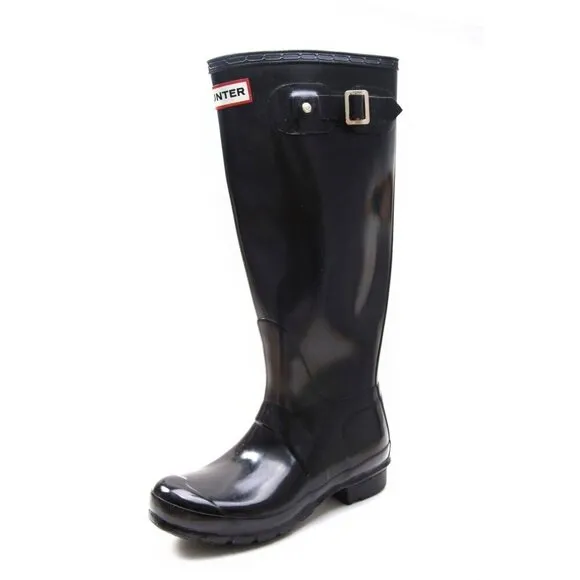Hunter Tall Gloss Boots Black Pull On Rainboots Rain Boots Shoes Sz 5