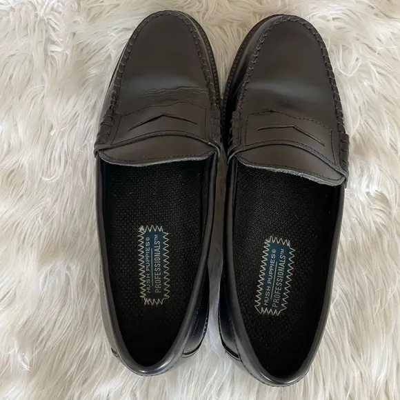 {Hush Puppies} Professionals Steel Toe Penny Loafers in Black - Men's 9.5
