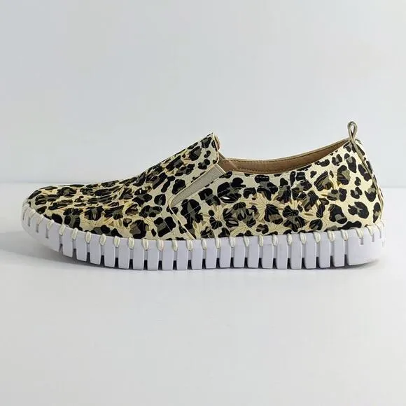 Ilse Jacobsen Shoes Tulip Womens EU 41 Black Tan Leopard Slip On Laser Cut Flats