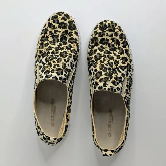 Ilse Jacobsen Shoes Tulip Womens EU 41 Black Tan Leopard Slip On Laser Cut Flats