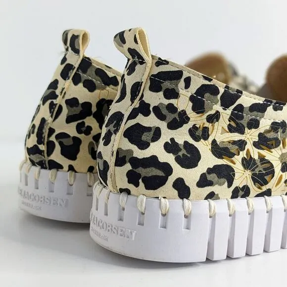 Ilse Jacobsen Shoes Tulip Womens EU 41 Black Tan Leopard Slip On Laser Cut Flats