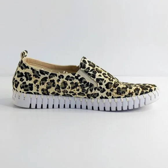 Ilse Jacobsen Shoes Tulip Womens EU 41 Black Tan Leopard Slip On Laser Cut Flats