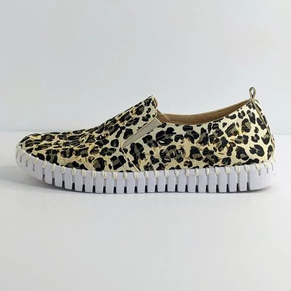 Ilse Jacobsen Shoes Tulip Womens EU 41 Black Tan Leopard Slip On Laser Cut Flats