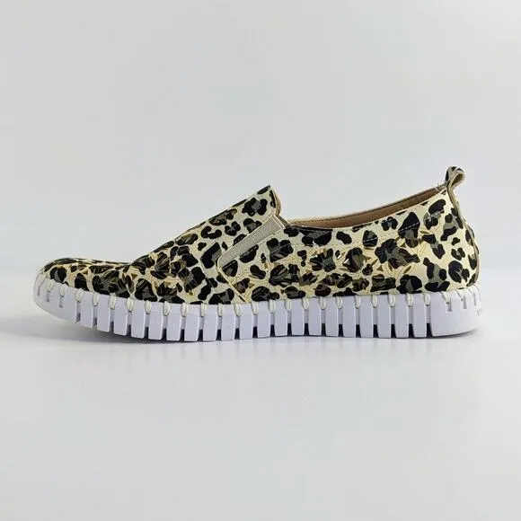 Ilse Jacobsen Shoes Tulip Womens EU 41 Black Tan Leopard Slip On Laser Cut Flats