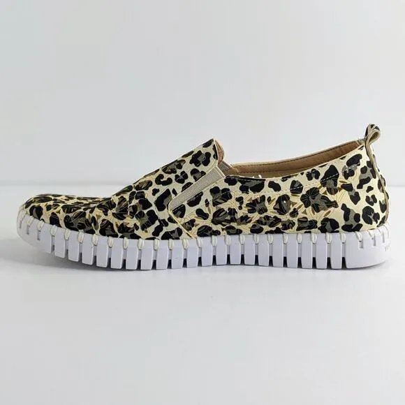 Ilse Jacobsen Shoes Tulip Womens EU 41 Black Tan Leopard Slip On Laser Cut Flats
