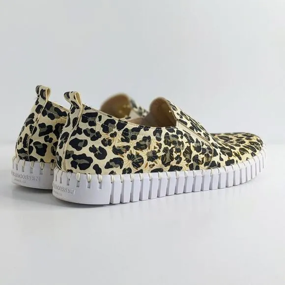 Ilse Jacobsen Shoes Tulip Womens EU 41 Black Tan Leopard Slip On Laser Cut Flats