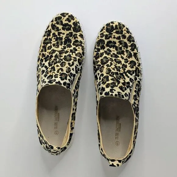 Ilse Jacobsen Shoes Tulip Womens EU 41 Black Tan Leopard Slip On Laser Cut Flats