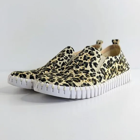 Ilse Jacobsen Shoes Tulip Womens EU 41 Black Tan Leopard Slip On Laser Cut Flats