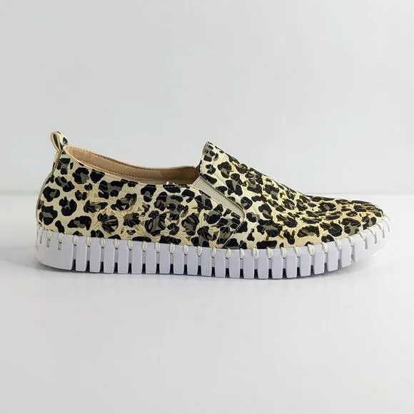 Ilse Jacobsen Shoes Tulip Womens EU 41 Black Tan Leopard Slip On Laser Cut Flats