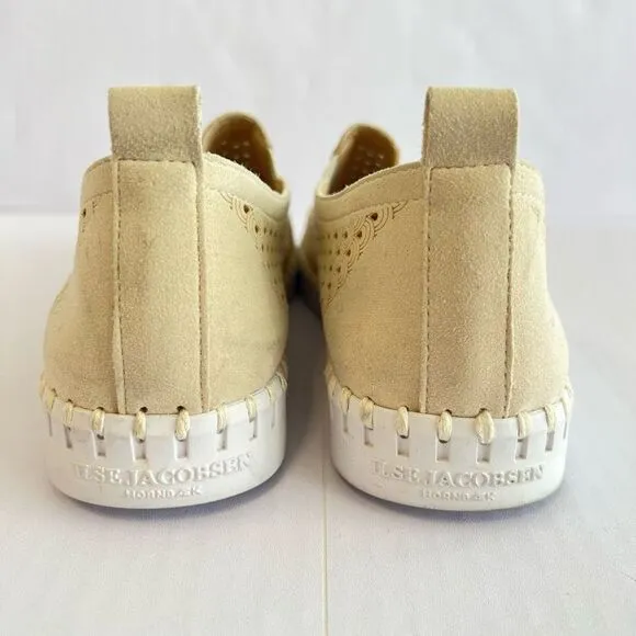 Ilse Jacobsen Tulip Perforated Beige Nubuck Slip On Casual Flats Size EU 39 US 9