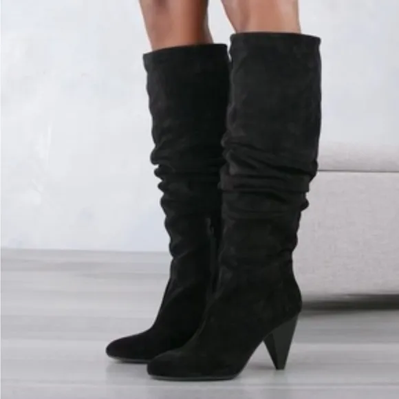 INC International Concepts Gerii Women Pull On Ruched Dress Boots Black Suede 8