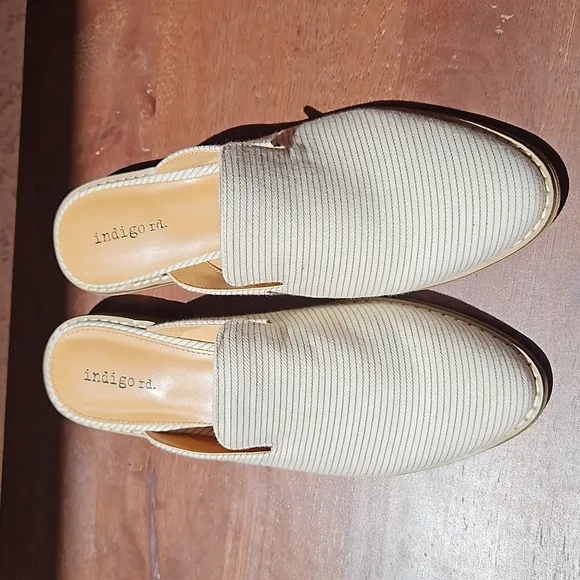 Indigo hayze mules slip on flats