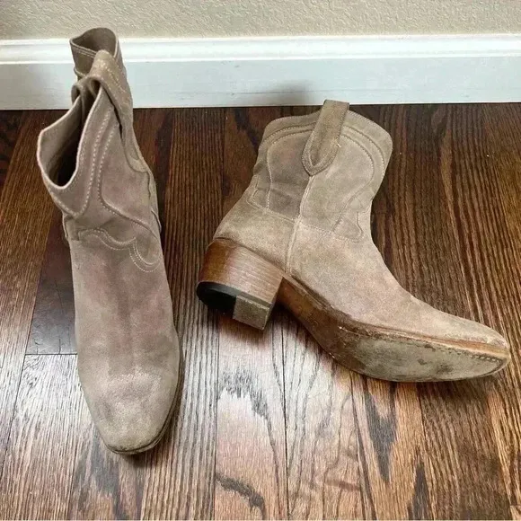 I.N.K. Made in Italy Beige Leather Pull On Chelsea Booties Boots 39 Sz US 8-9
