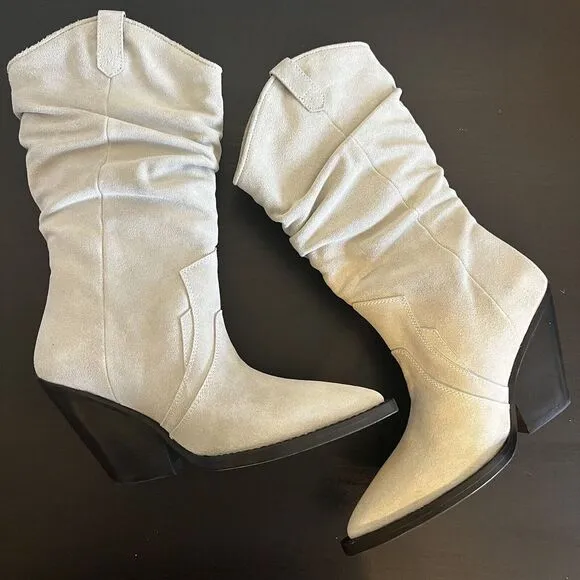 Iro Marliag Womens SZ 8 Boots Gray Suede Slouch Heel Pointed‎ Western Italy New