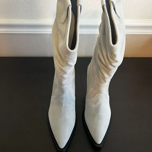 Iro Marliag Womens SZ 8 Boots Gray Suede Slouch Heel Pointed‎ Western Italy New