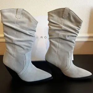 Iro Marliag Womens SZ 8 Boots Gray Suede Slouch Heel Pointed‎ Western Italy New