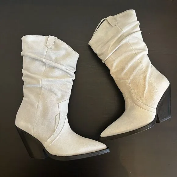 Iro Marliag Womens SZ 8 Boots Gray Suede Slouch Heel Pointed‎ Western Italy New