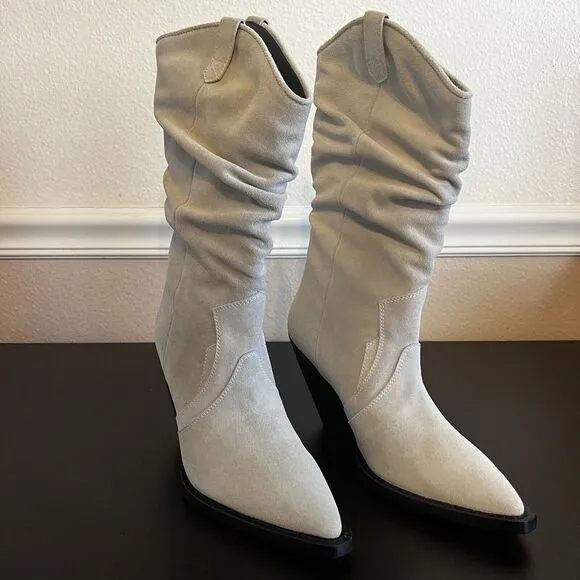Iro Marliag Womens SZ 8 Boots Gray Suede Slouch Heel Pointed‎ Western Italy New