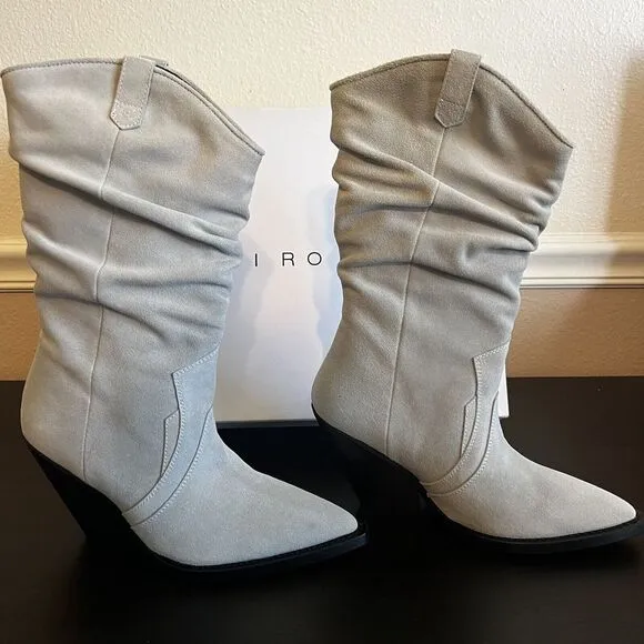 Iro Marliag Womens SZ 8 Boots Gray Suede Slouch Heel Pointed‎ Western Italy New