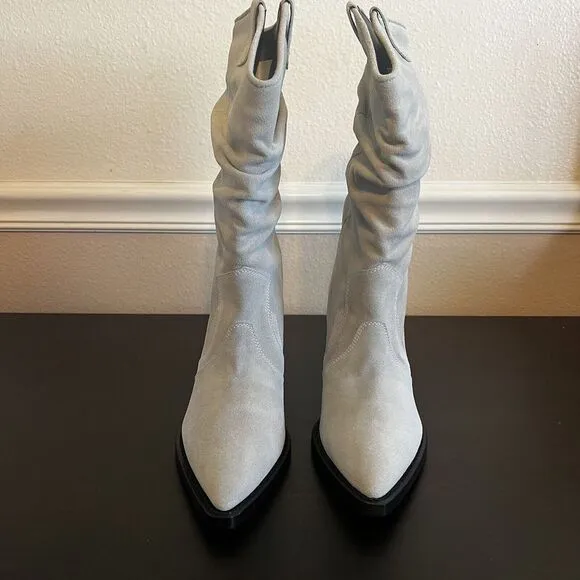 Iro Marliag Womens SZ 8 Boots Gray Suede Slouch Heel Pointed‎ Western Italy New
