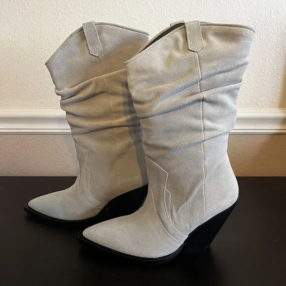 Iro Marliag Womens SZ 8 Boots Gray Suede Slouch Heel Pointed‎ Western Italy New