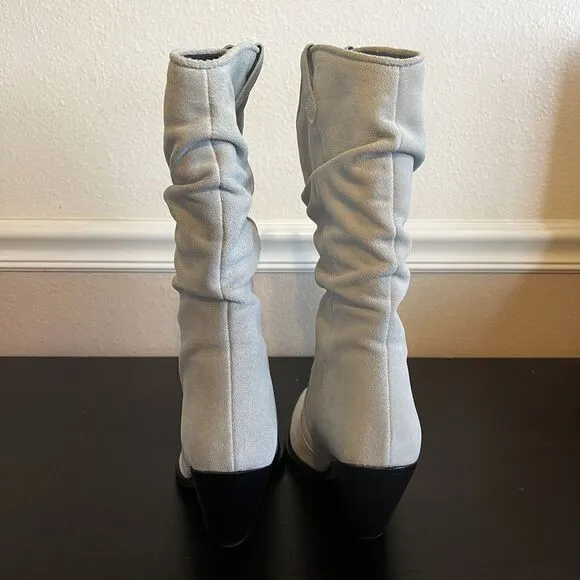 Iro Marliag Womens SZ 8 Boots Gray Suede Slouch Heel Pointed‎ Western Italy New