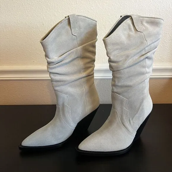 Iro Marliag Womens SZ 8 Boots Gray Suede Slouch Heel Pointed‎ Western Italy New