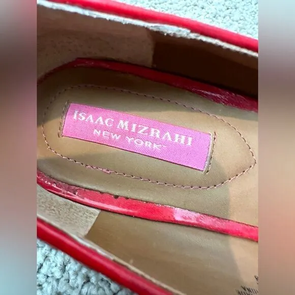 ISAAC MIZRAHI | Deborahe Cow Hair Animal Print Red Leather Loafers | Women's 8.5