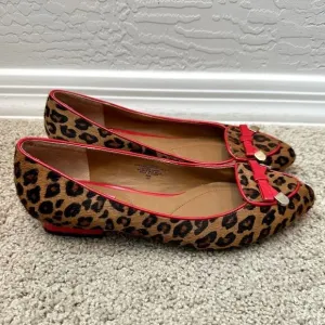 ISAAC MIZRAHI | Deborahe Cow Hair Animal Print Red Leather Loafers | Women's 8.5