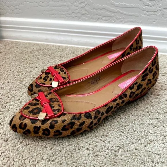 ISAAC MIZRAHI | Deborahe Cow Hair Animal Print Red Leather Loafers | Women's 8.5