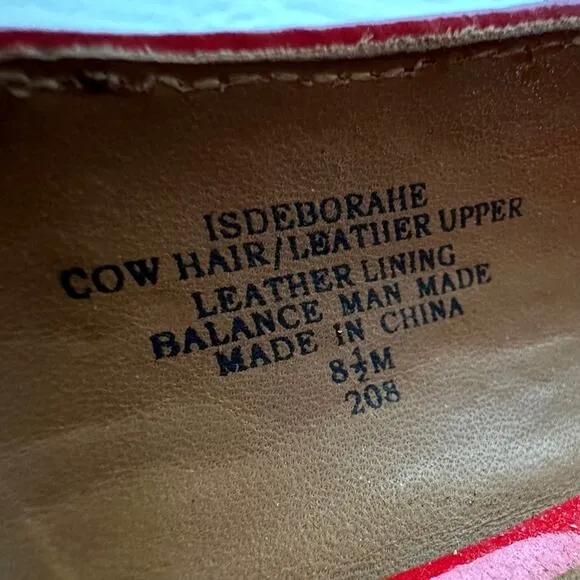 ISAAC MIZRAHI | Deborahe Cow Hair Animal Print Red Leather Loafers | Women's 8.5