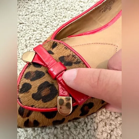 ISAAC MIZRAHI | Deborahe Cow Hair Animal Print Red Leather Loafers | Women's 8.5