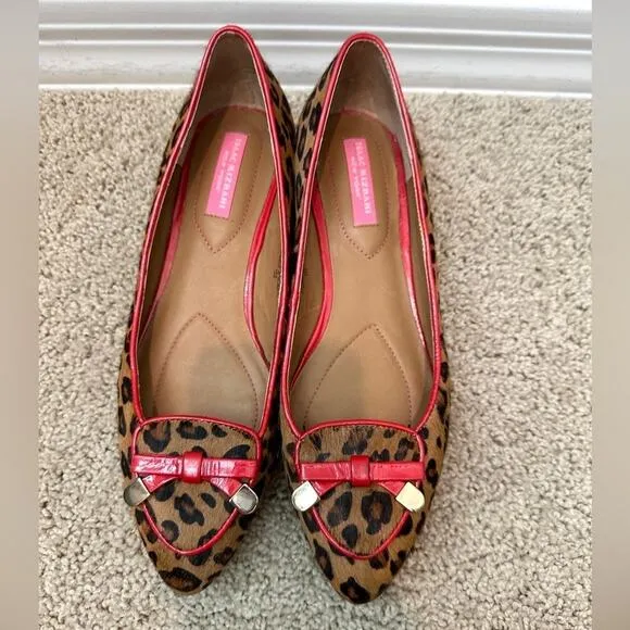 ISAAC MIZRAHI | Deborahe Cow Hair Animal Print Red Leather Loafers | Women's 8.5