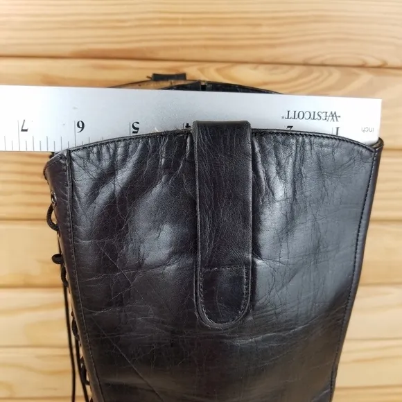 Italian Genuine All Leather Black Riding Boots Back Lace-up Women's Size 6.5