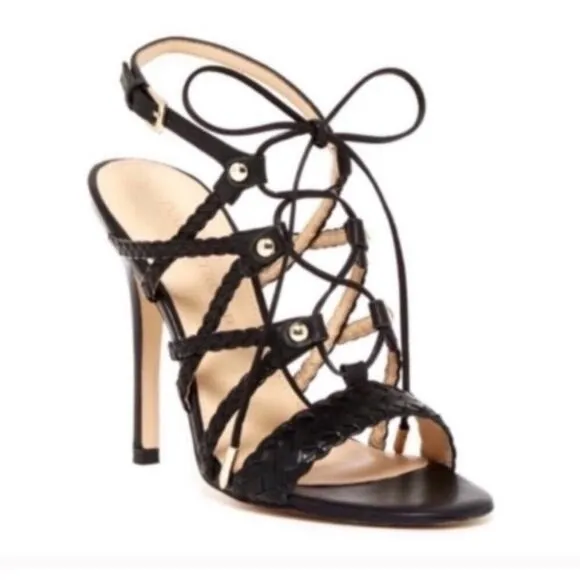 Ivanka Trump Black Leather Sandals Shoes Size 8.5