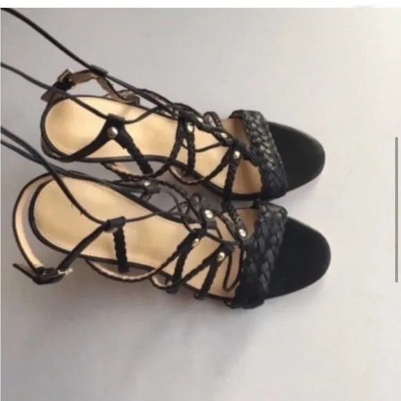 Ivanka Trump Black Leather Sandals Shoes Size 8.5