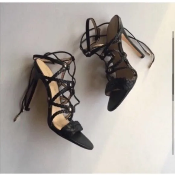 Ivanka Trump Black Leather Sandals Shoes Size 8.5