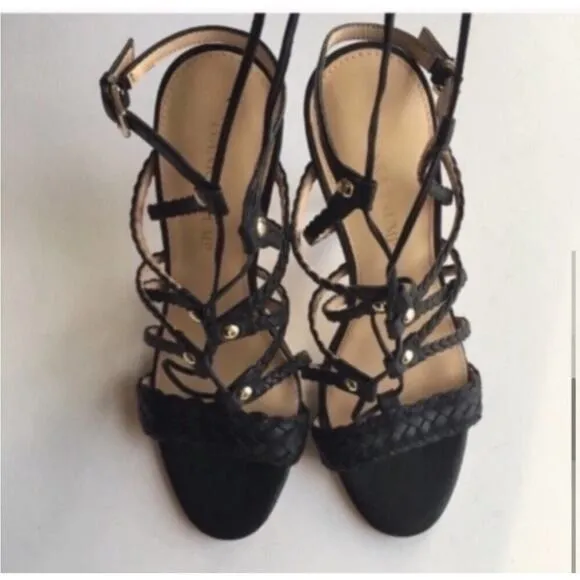 Ivanka Trump Black Leather Sandals Shoes Size 8.5