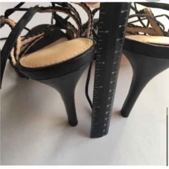 Ivanka Trump Black Leather Sandals Shoes Size 8.5