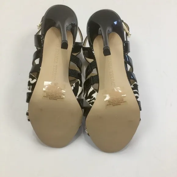 Ivanka Trump Haslets Spiked Cage Spike Heel Sandals Black/White Zebra Size 6 1/2