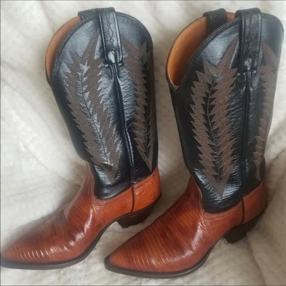 J Chisholm Lizard All Leather Western Cowboy Boots 8.5 M