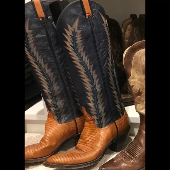 J Chisholm Lizard All Leather Western Cowboy Boots 8.5 M