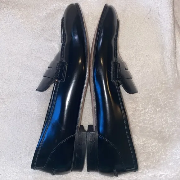 J Crew Academy Black Pointy Toe Penny Loafers Sz 9