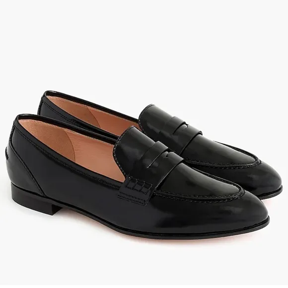 J Crew Academy Black Pointy Toe Penny Loafers Sz 9