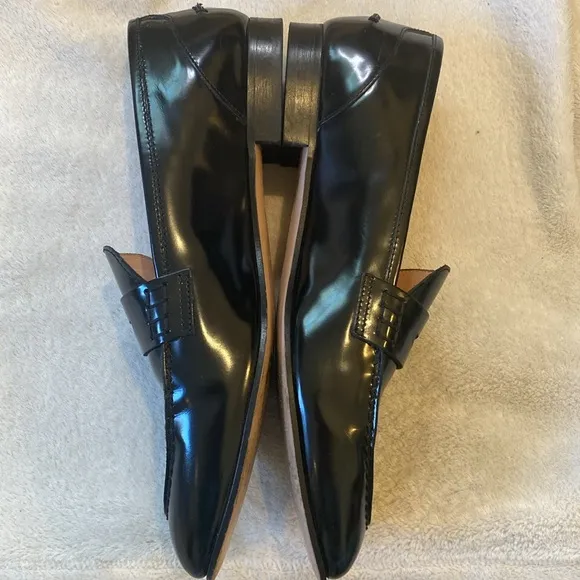 J Crew Academy Black Pointy Toe Penny Loafers Sz 9