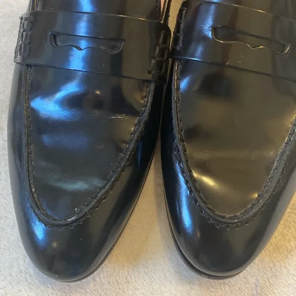 J Crew Academy Black Pointy Toe Penny Loafers Sz 9