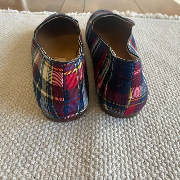 J. Crew Addie Loafer Cotton Plaid Loafers Blue,Red,Yellow, Size 9, Runs Small